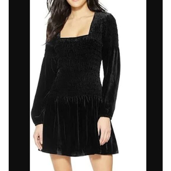 Parker Womens Tiara Smocked Velvet Dress Black Square Neck S Velvet Glamour - Picture 1 of 8